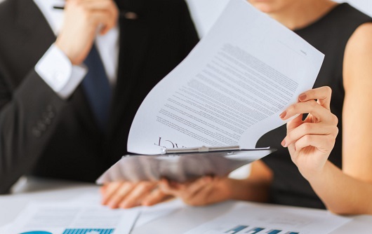 Business, Office, Law And Legal Concept - Picture Of Man And Woman Hand Signing Contract Paper