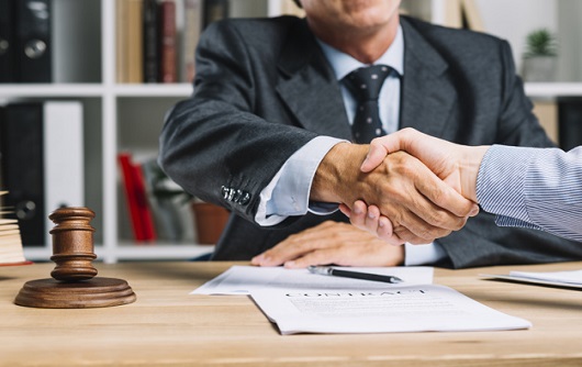 Lawyer His Client Shaking Hands Together Desk 23 2147898427