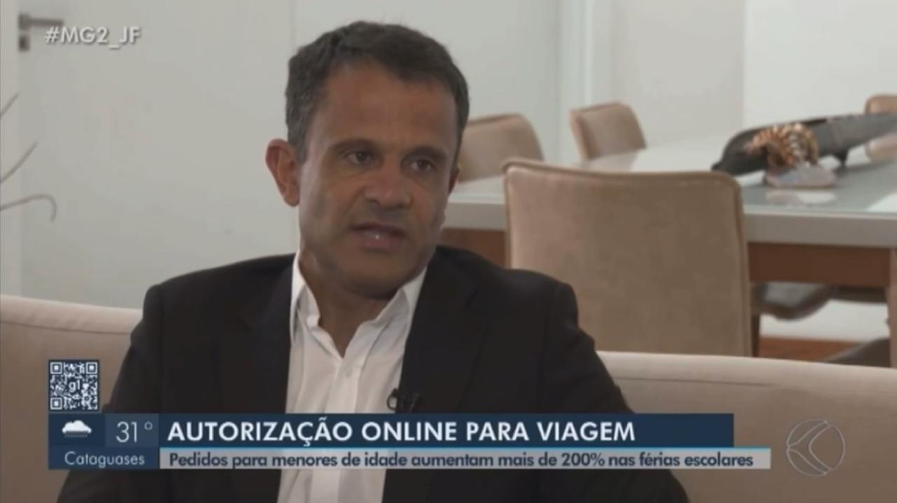 Presidente do CNB/MG, Victor de Mello e Moraes, explica a importância da Autorização Eletrônica de Viagem (AEV) na TV Integração de Juiz de Fora